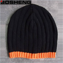 Orange Edge Black Hat, Crochet Knit Winter Hat